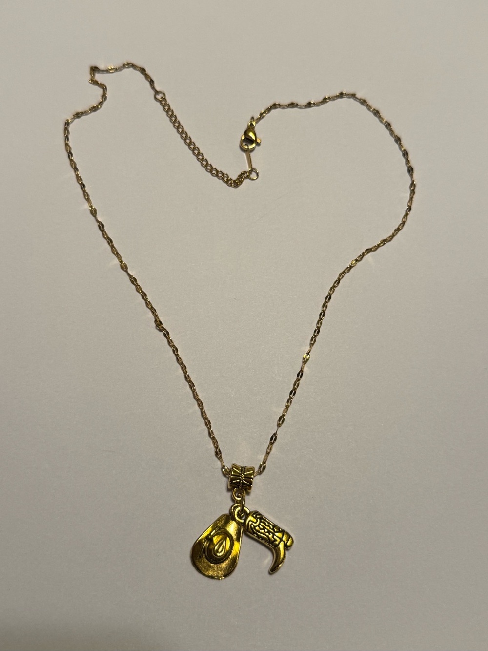Gold Tone Country Western Cowboy Boot & Hat Charm Necklace